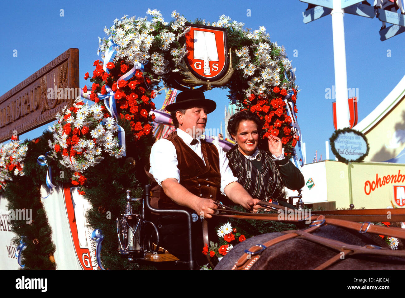 EU DEU Germany Bavaria Munich The October Fest in Munich Decorated carthorse Spatenbraeu Stock Photo