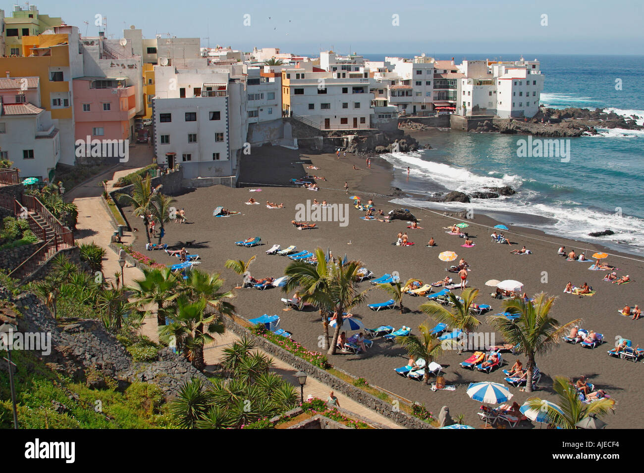 Playa Jardin Puerto De La Cruz Tenerife Canary Islands Spain Stock