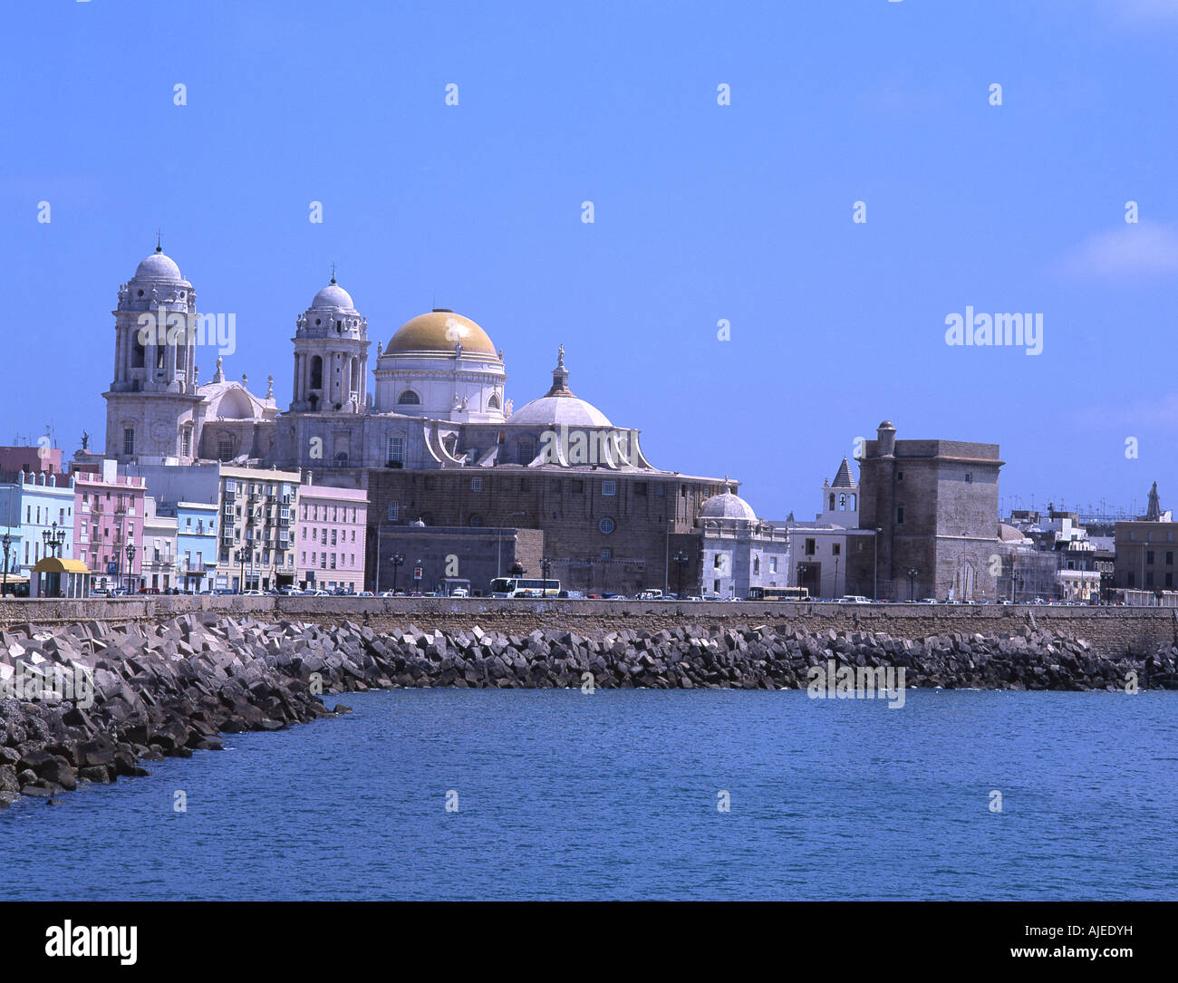Cathedral and waterfront Cadiz Andalucia Spain Stock Photo