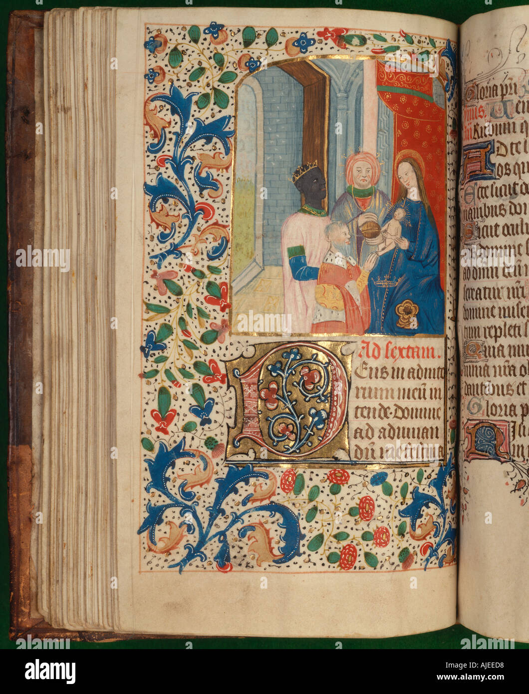 Illuminated Manuscript from an English Book of Hours dated c 1500 at Coughton Court Warwickshire Stock Photo