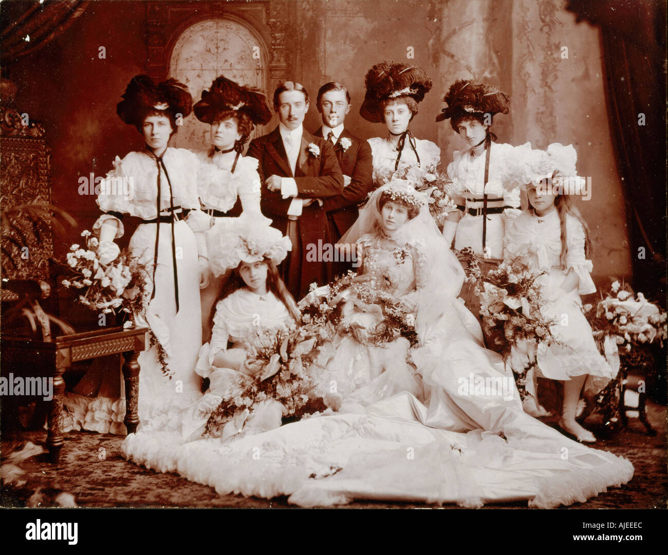 French and English Victorian and Edwardian group wedding photographs Wonderful images clothing and characters from bygone eras.