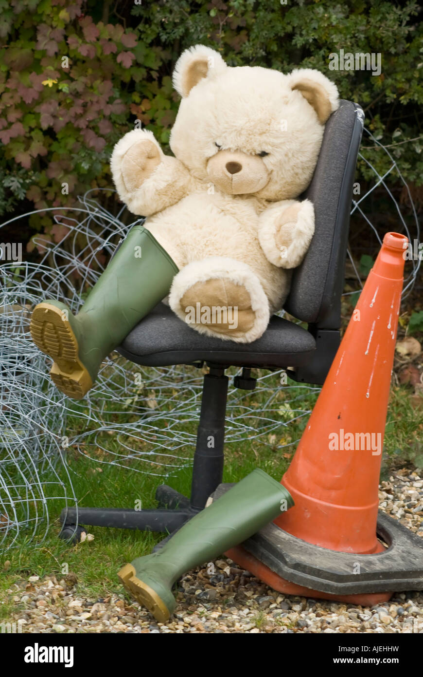 Teddy Bear Large Toy outdoors wearing boots Stock Photo Alamy