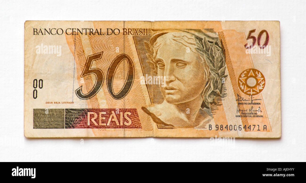Brazil Brasil 50 Reais Real Bank Note Stock Photo