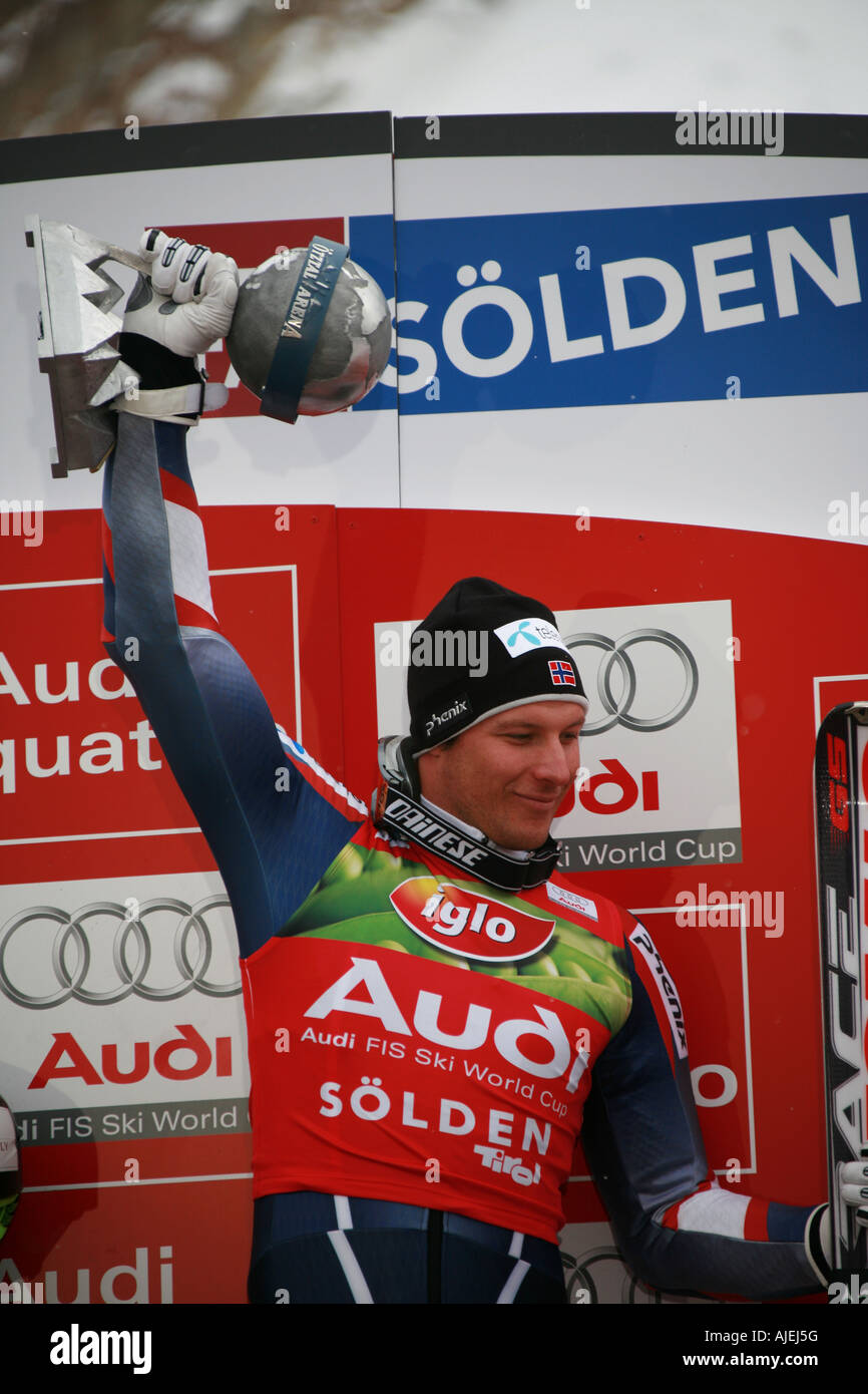 Axel Lund Svindal winner world cup giant slalom Solden Austria october 2007 Stock Photo