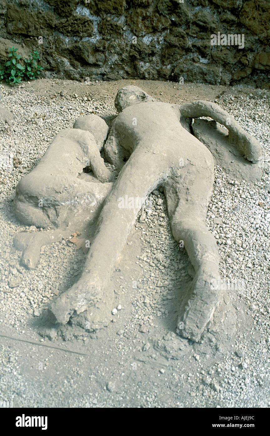 Pompeii the remains of the original inhabitants after the volcanic erruption Stock Photo