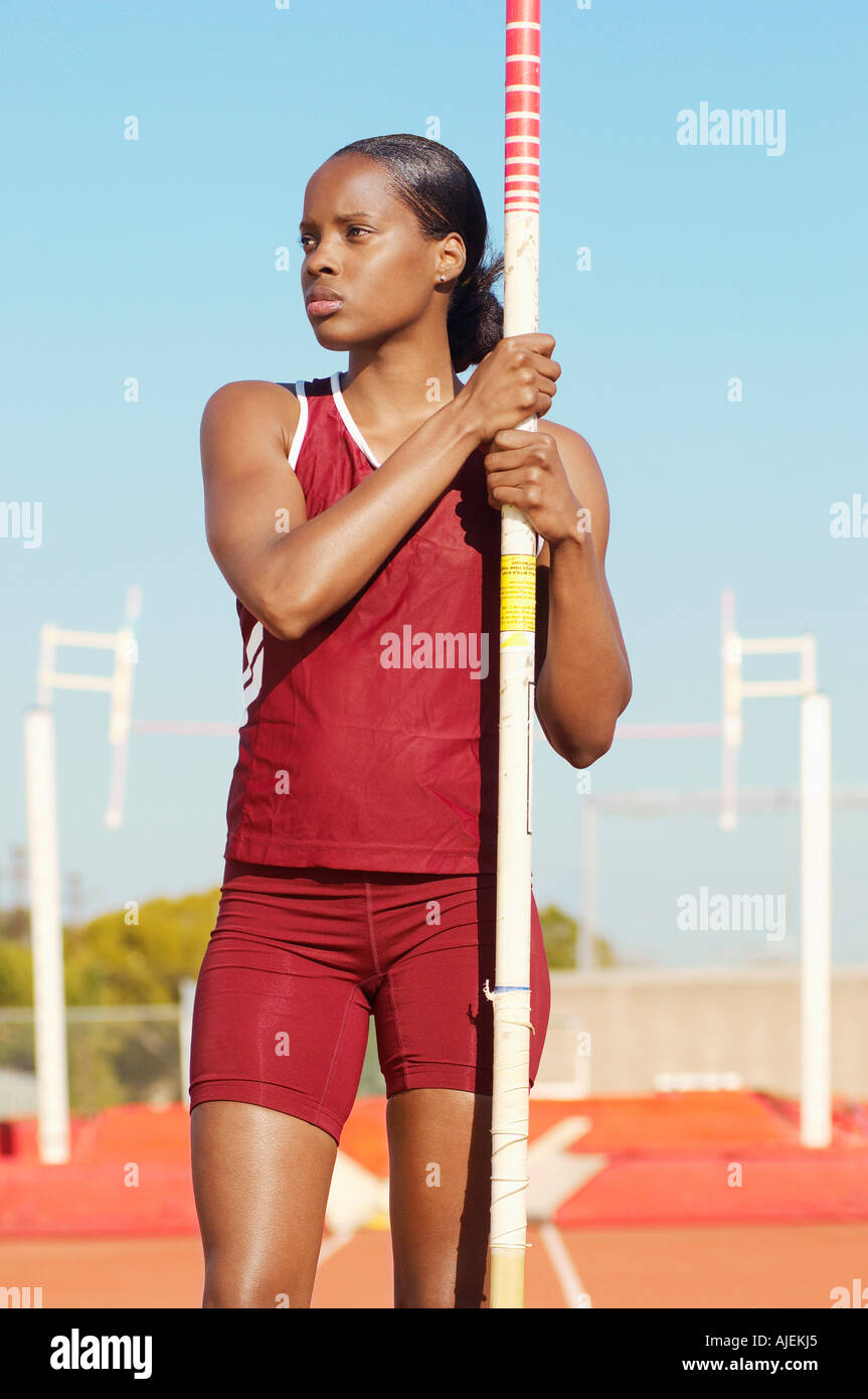 Female athlete with pole vault Stock Photo Alamy