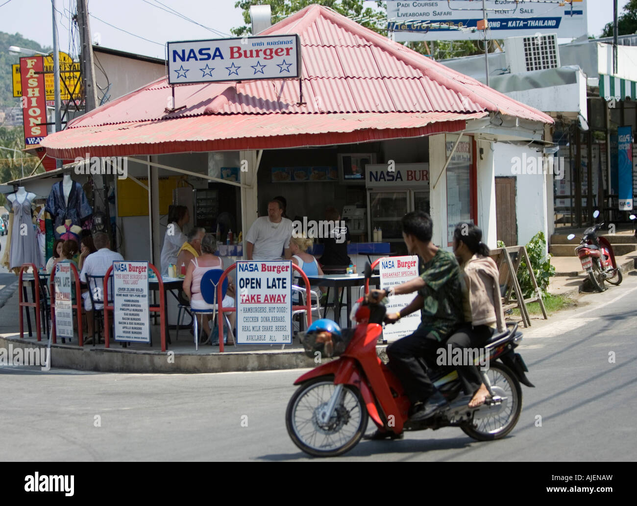 Open air road side burger fries stand NASA Burgers Phuket Thailand