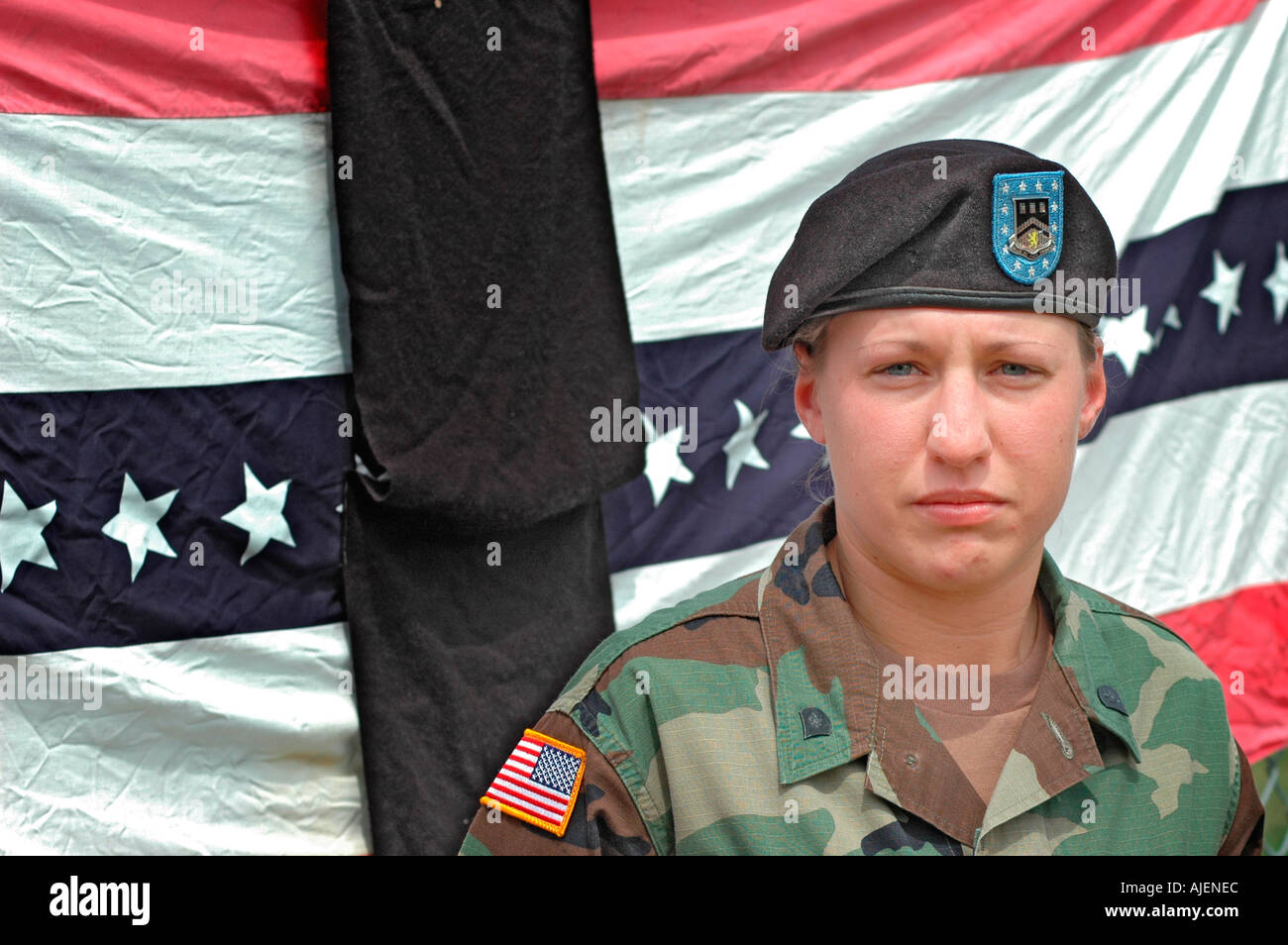 Real young Female soldier about to go to Iraq to fight an endless war from Ohio USA America Daughter Honor Stock Photo