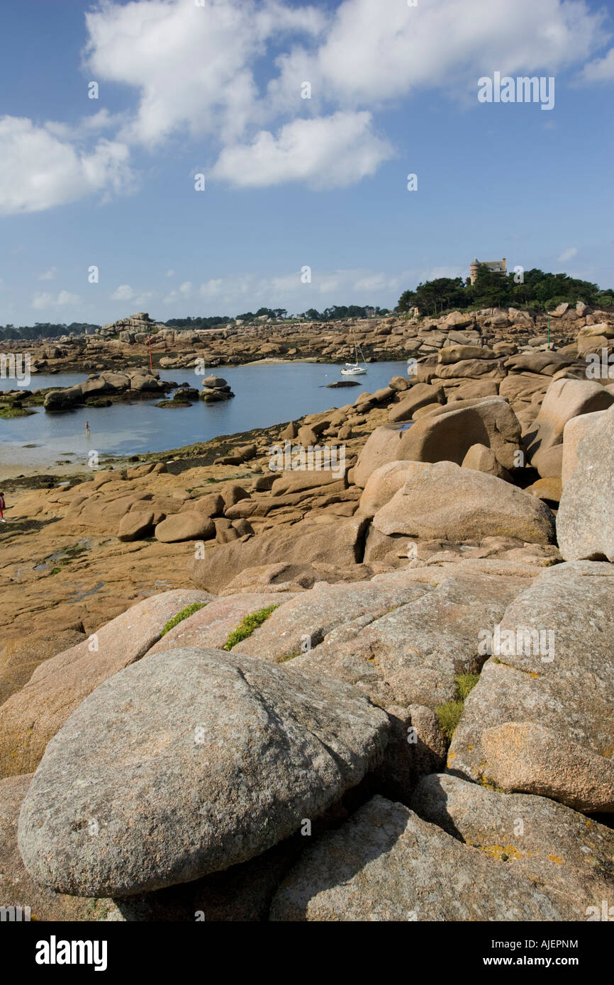 Pink Rocks France Pink granite rocks Ploumanach Cote de Granit Rose Brittany France Stock ...