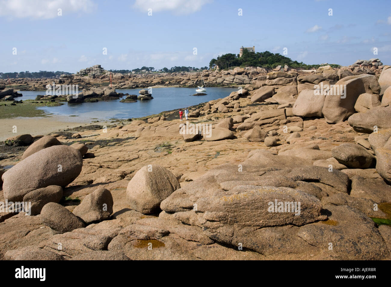 Pink Rocks France Pink granite rocks Ploumanach Cote de Granit Rose Brittany France Stock ...