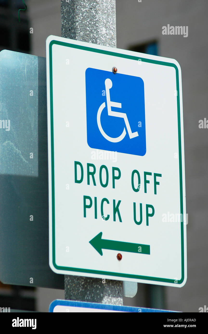 Drop Off and Pick Up sign for wheelchair disabled handicapped people in