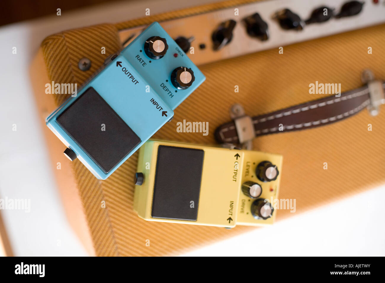 Amplifier and guitar effects pedals Stock Photo Alamy