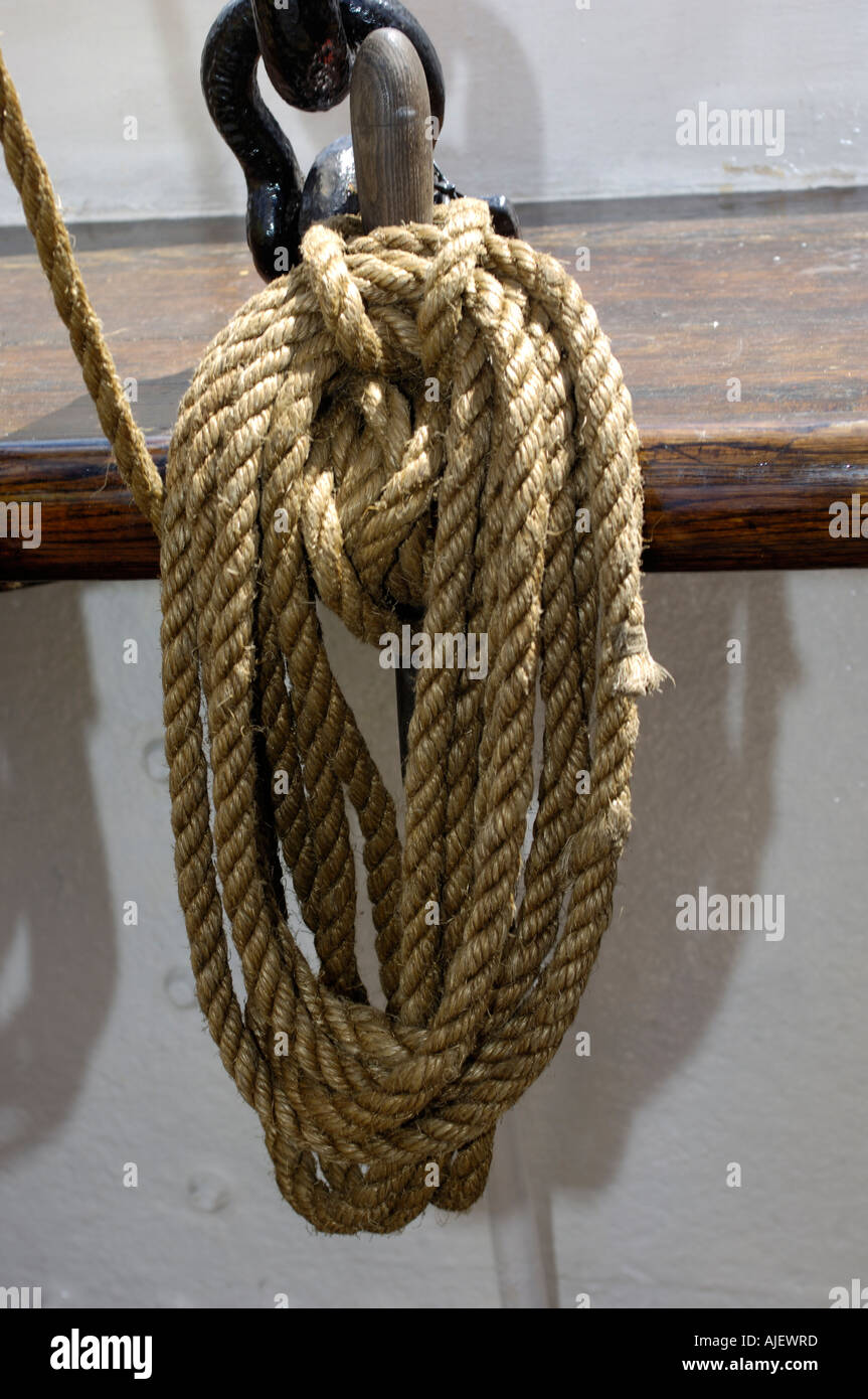 Coiled rope on tall ship hi-res stock photography and images - Alamy