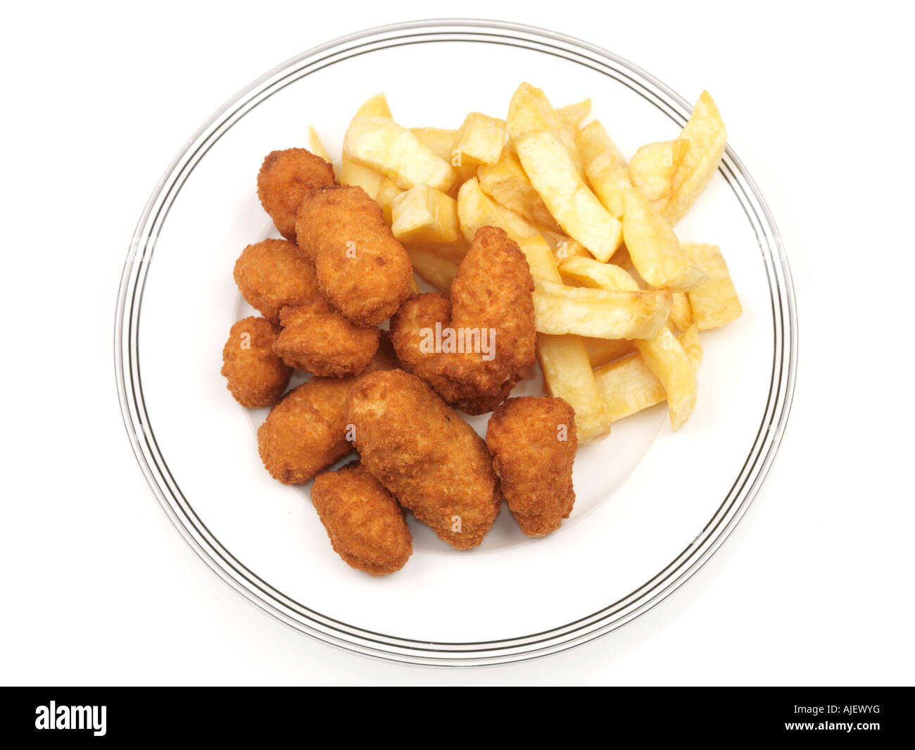 Plate Of Deep Fried Traditional British Scampi and Chips Against A ...