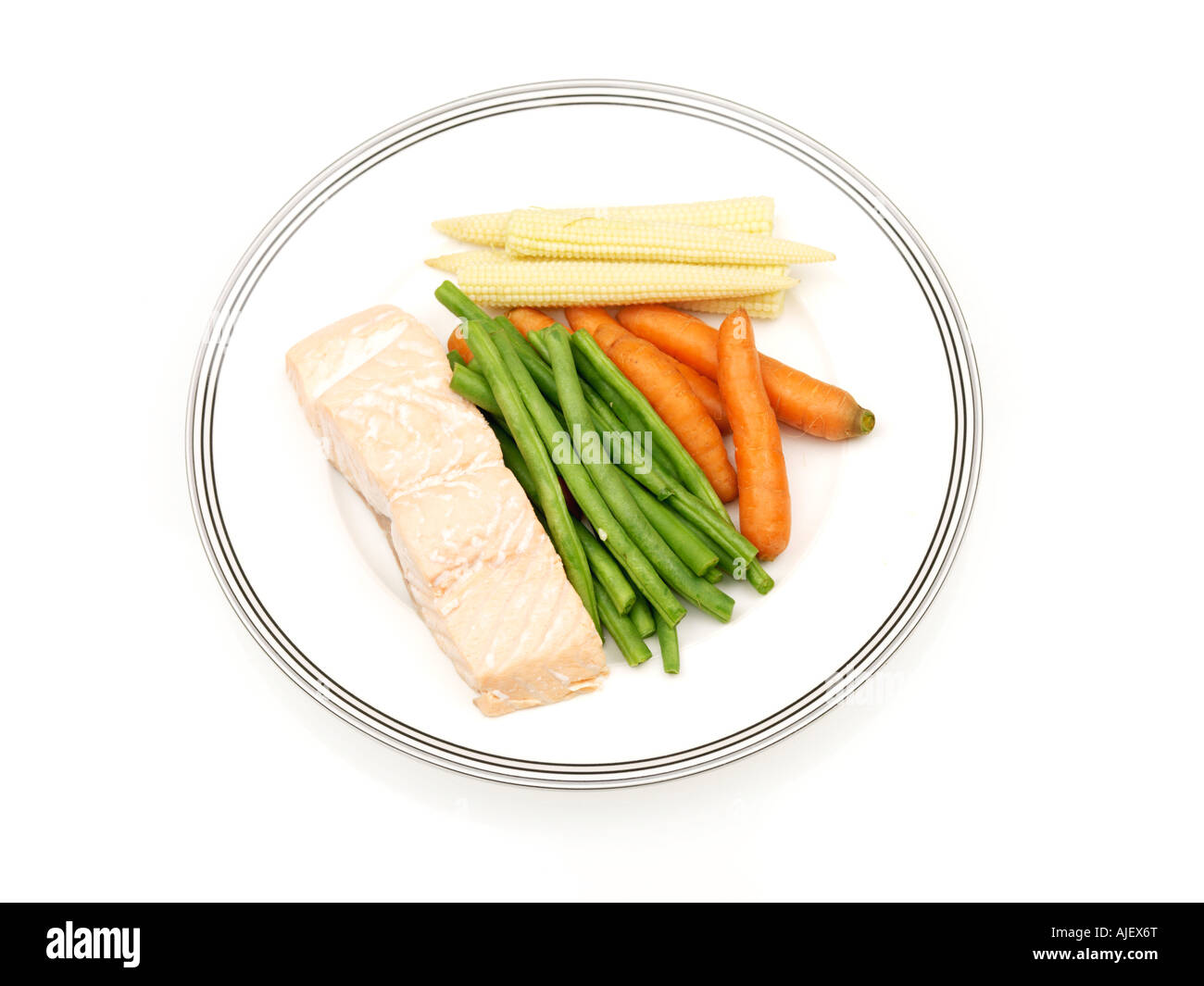 Poached Salmon with Steamed Vegetables Stock Photo Alamy