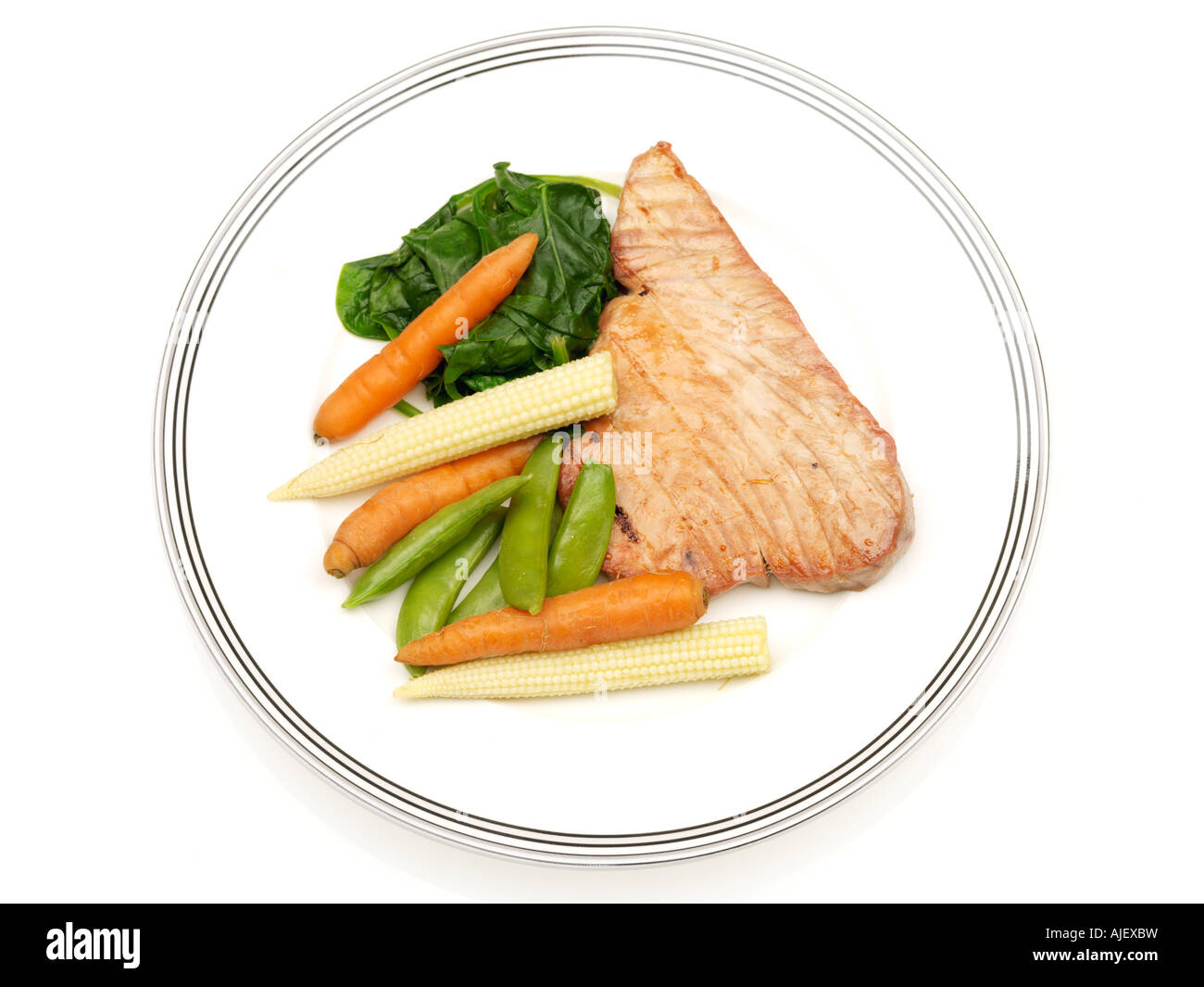 Tuna Steak with Steamed Vegetables Stock Photo Alamy