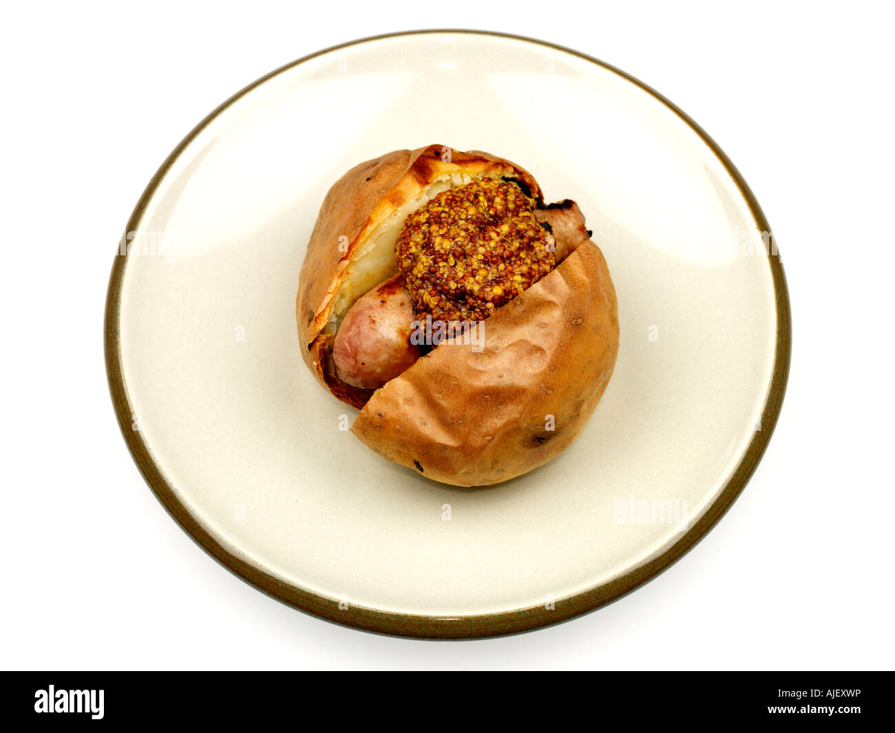Jacket Potato with Sausage and Honey Mustard Stock Photo Alamy