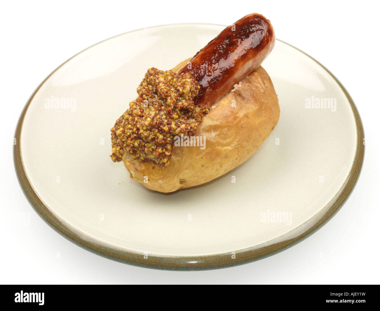 Jacket Potato with Sausage and Honey Mustard Stock Photo