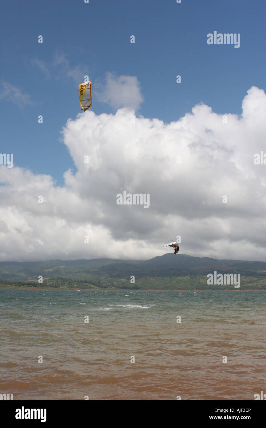 Kite boarding in Costa Rica lake Arenal Stock Photo Alamy