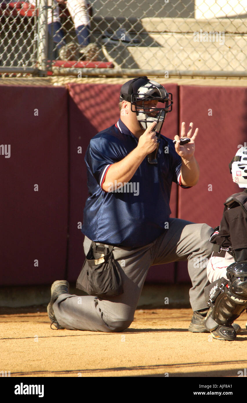 Baseball umpire calling the game from behind the plate Stock Photo Alamy