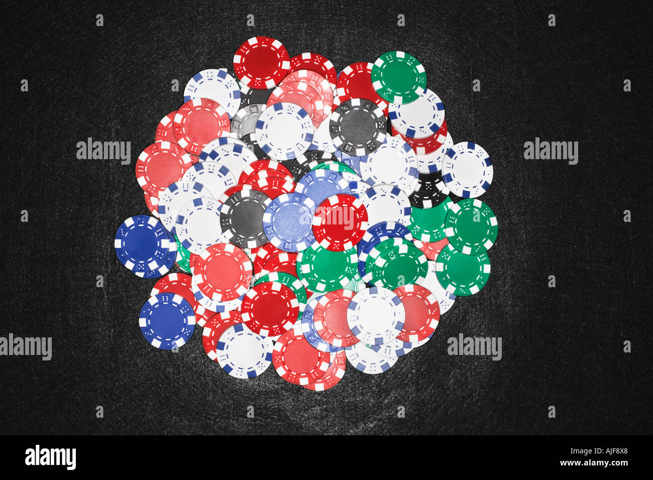 Pile of gambling chips, view from above Stock Photo