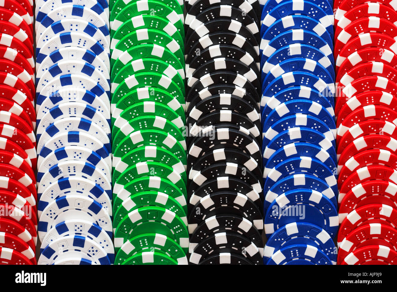 Rows of gambling chips, close-up Stock Photo