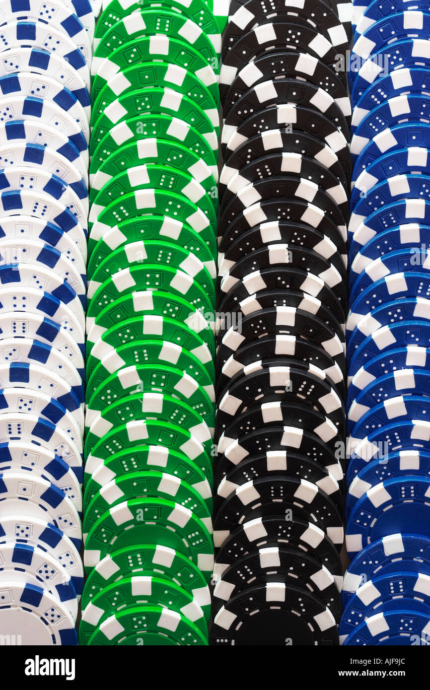 Rows of gambling chips Stock Photo