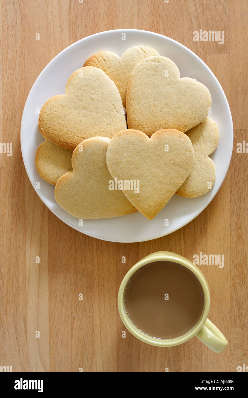 Heart shape biscuits and a cup of tea Stock Photo
