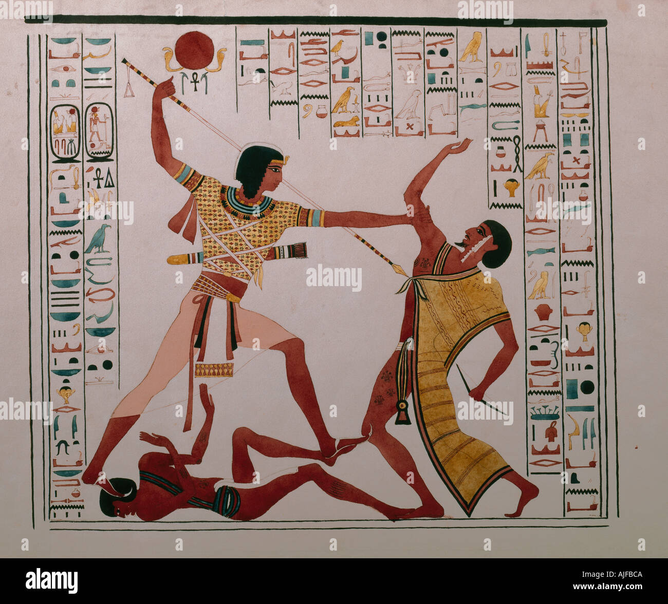 KING RAMESES II TRAMPLES AND SLAYS LIBYAN ABU SIMBEL GREAT TEMPLE GREAT HALL Kingston Lacy exhibition The National Trust Stock Photo