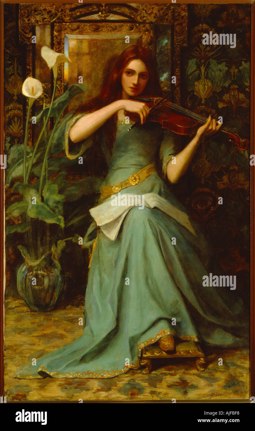 GIRL WITH A VIOLIN by Henry Harewood Robinson Stock Photo