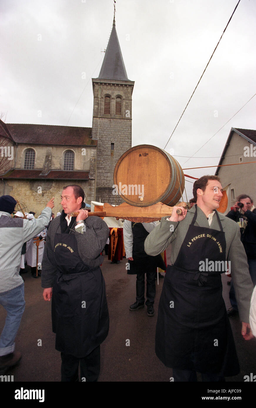 The Percee du Vin Jaune or piercing of the barrel Festival in the French Comte region of France Stock Photo