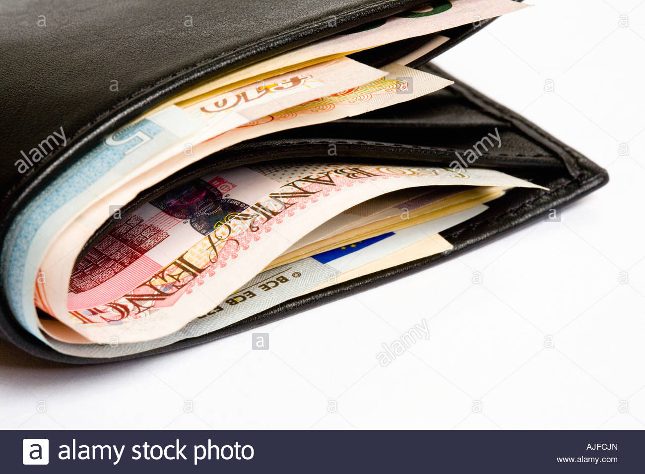 European Banknotes Inside Wallet Stock Photos & European Banknotes