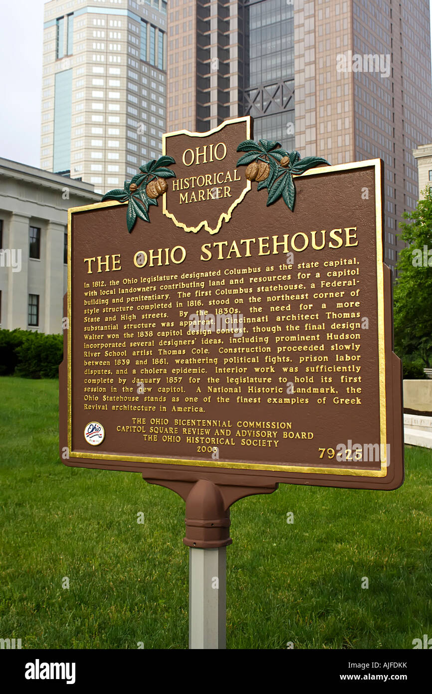 Ohio Statehouse historical information sign Columbus OH Stock Photo Alamy