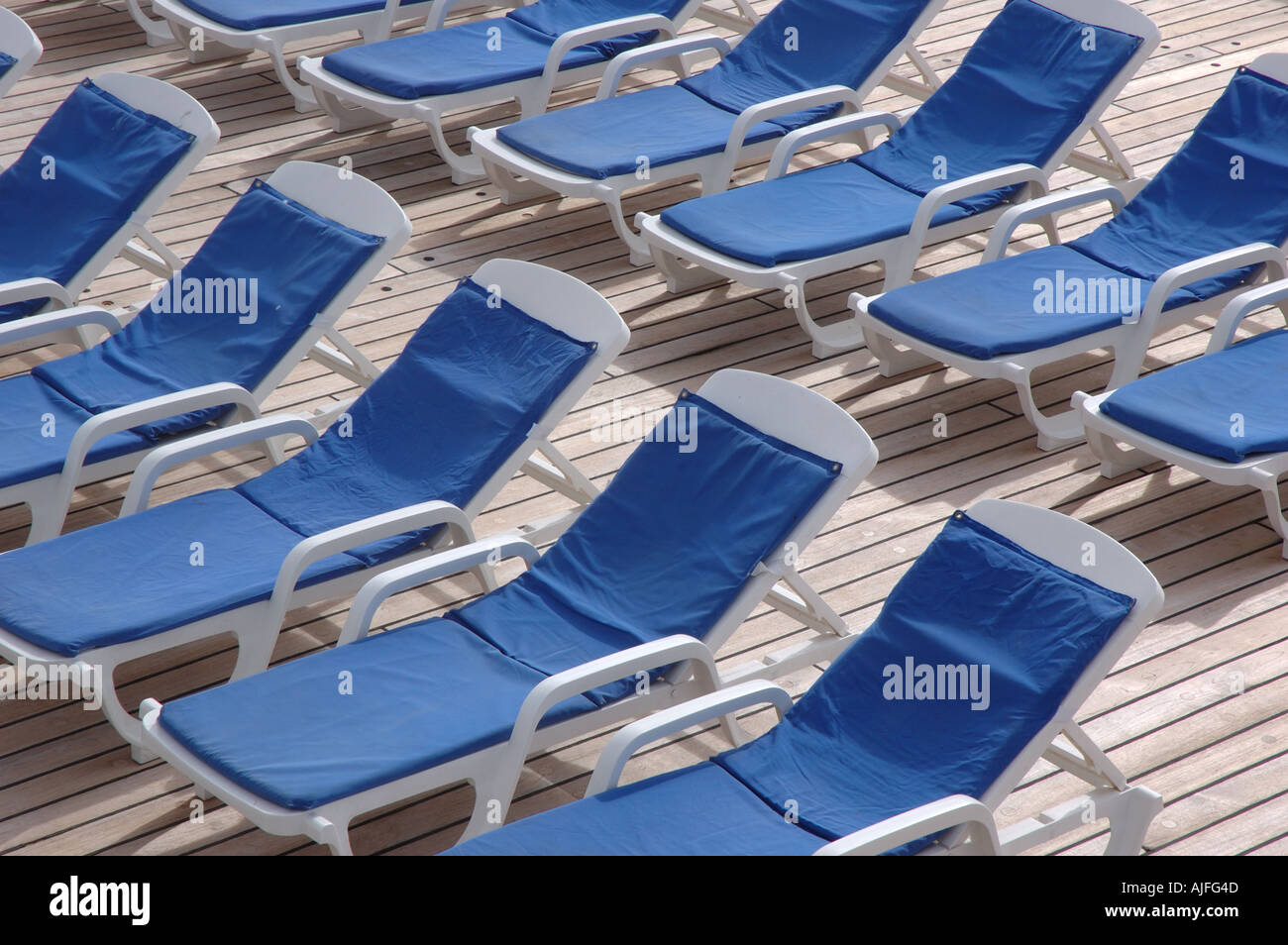 Sun loungers on cruise ship deck Stock Photo Alamy