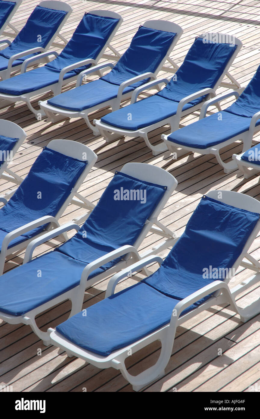Sun loungers on cruise ship deck Stock Photo Alamy