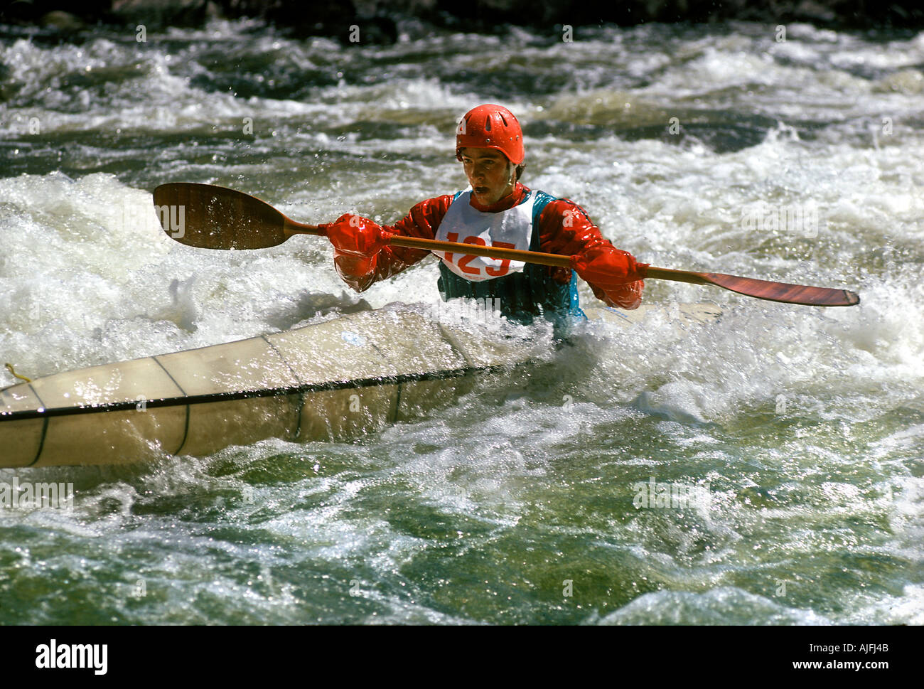 Kayak Racer on the Mascoma River New Hampshire Stock Photo