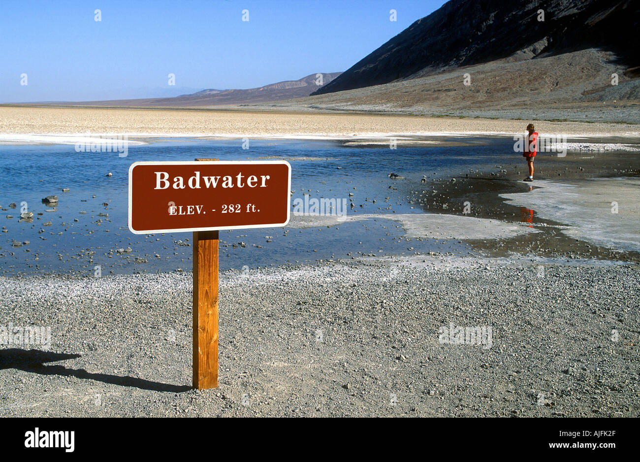 Badwater Death Valley CA California Lowest Point in North America Stock Photo