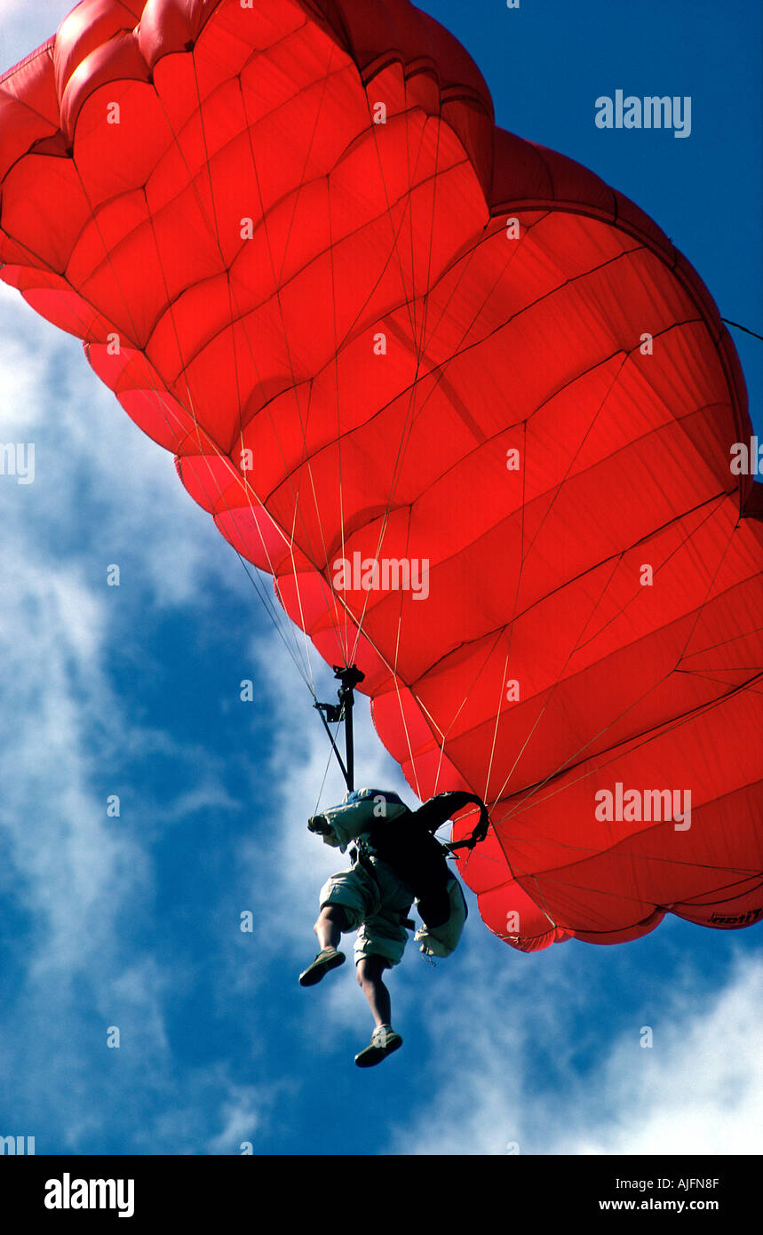 Red Parachute Skydiver Stock Photo Alamy