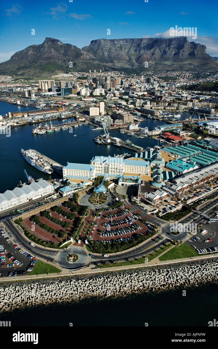 Aerial view of the Victoria Alfred Waterfront one of Cape Town Stock Photo