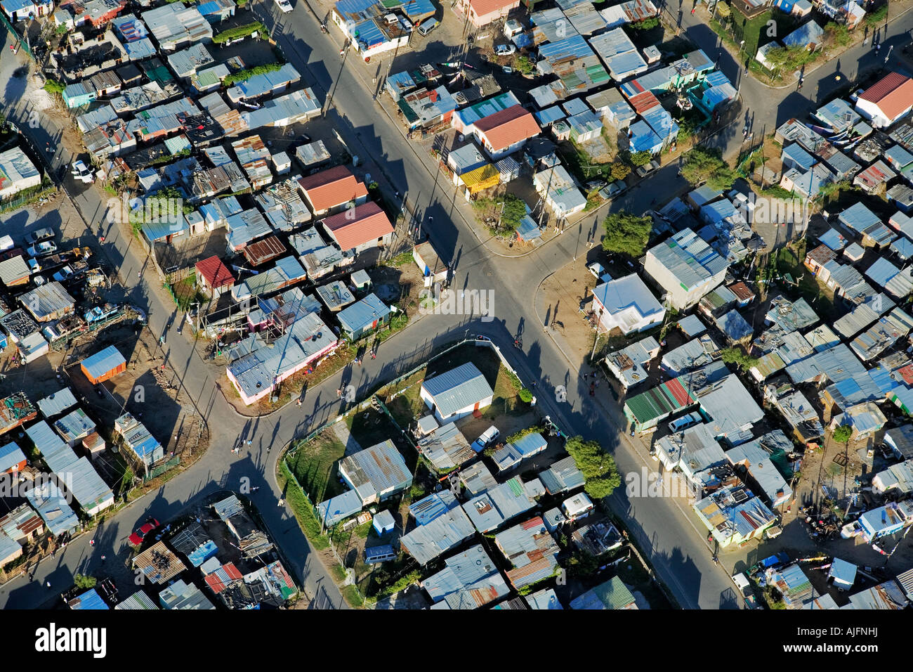 Aerial view of an informal settlement on the Cape Flats western cape South africa Stock Photo