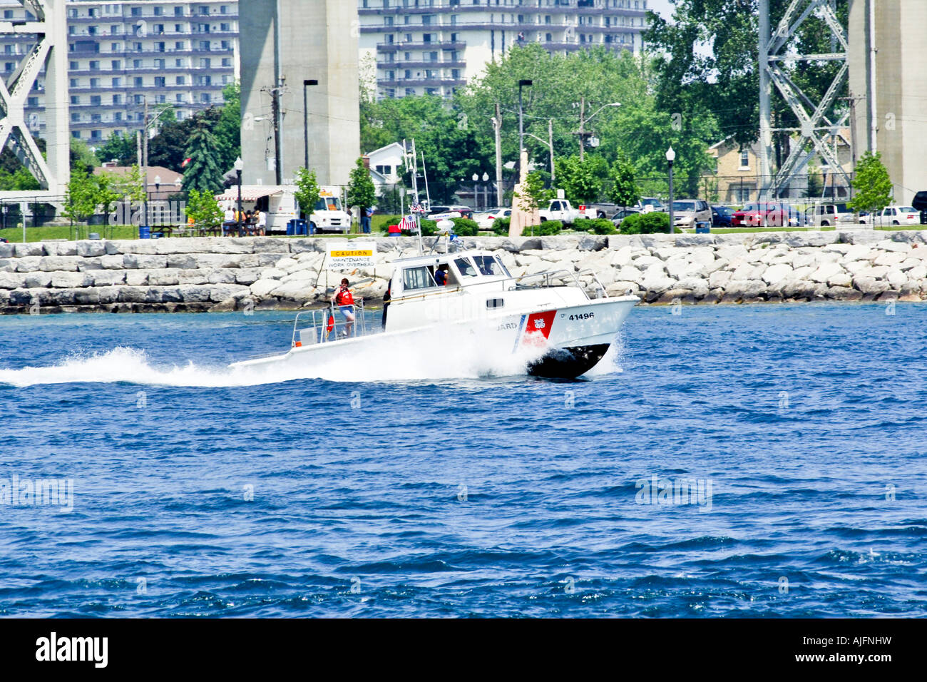 US Coast Guard boat on the St Clair river Port Huron Michigan MI Stock
