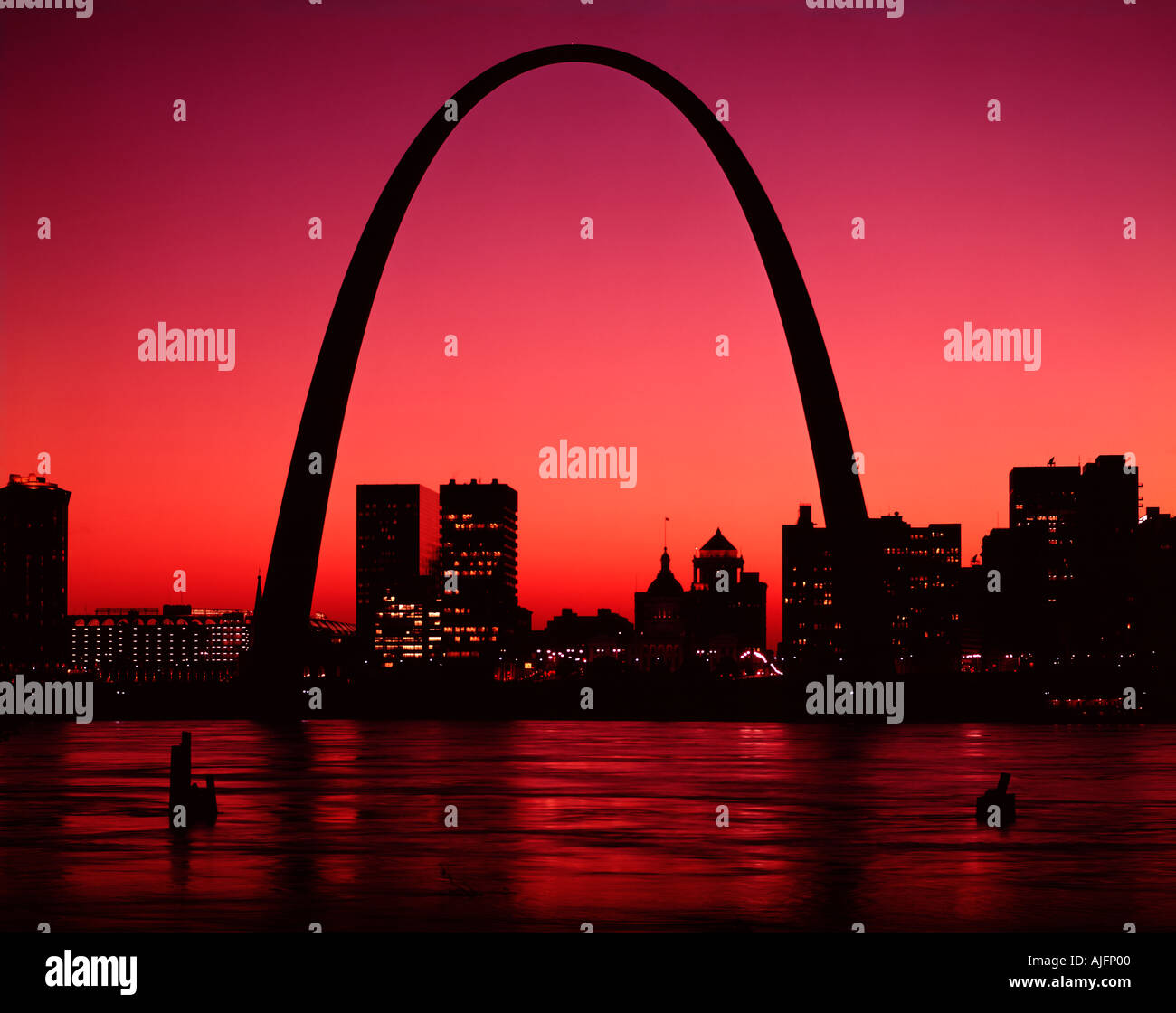 Gateway Arch and the skyline of St Louis in Missouri seen from the ...
