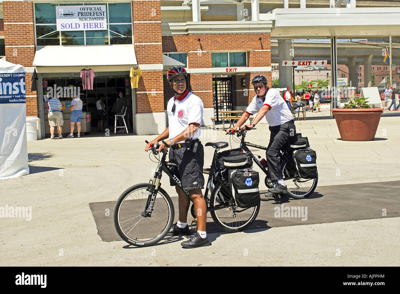 Milwaukee Fire Dept Paramedics on Bicycles at the Gay Pride Festival Stock Photo