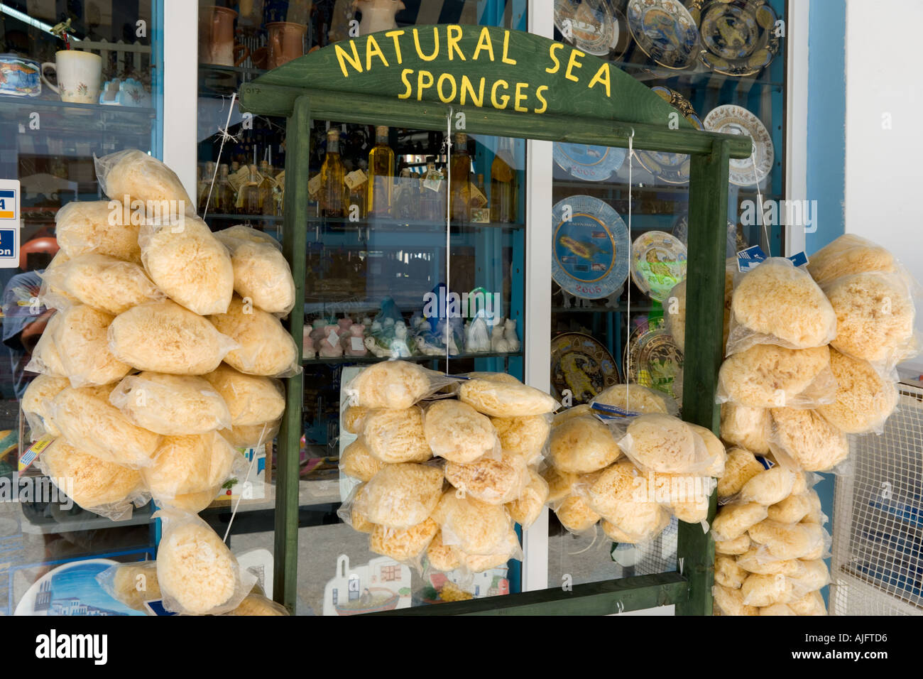 Shop Selling Natural Sea Sponges, Zakynthos, Ionian Islands, Greece Stock Photo