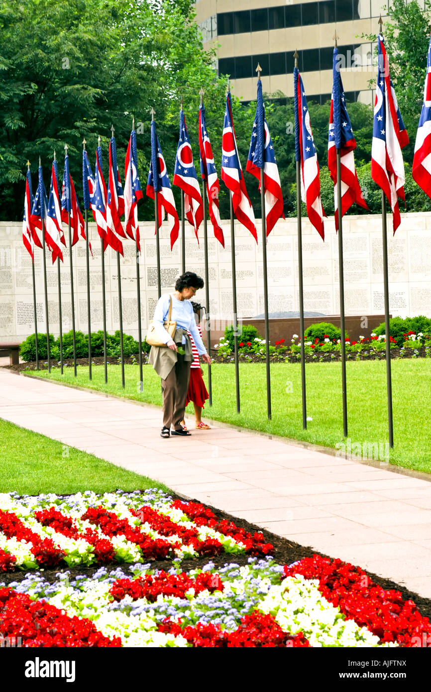 Ohio State flags outside the Capitol building in Columbus OH for