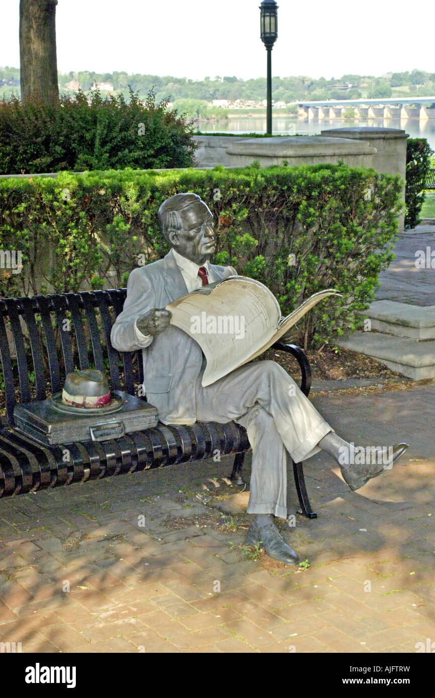 Sculpture by J Seward Johnson Jr called Waiting in downtown Harrisburg