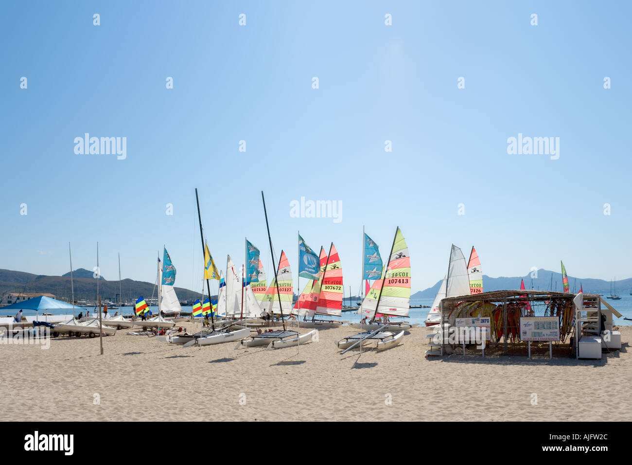 Sailing and windsurfing school on the main beach at Puerto Pollensa