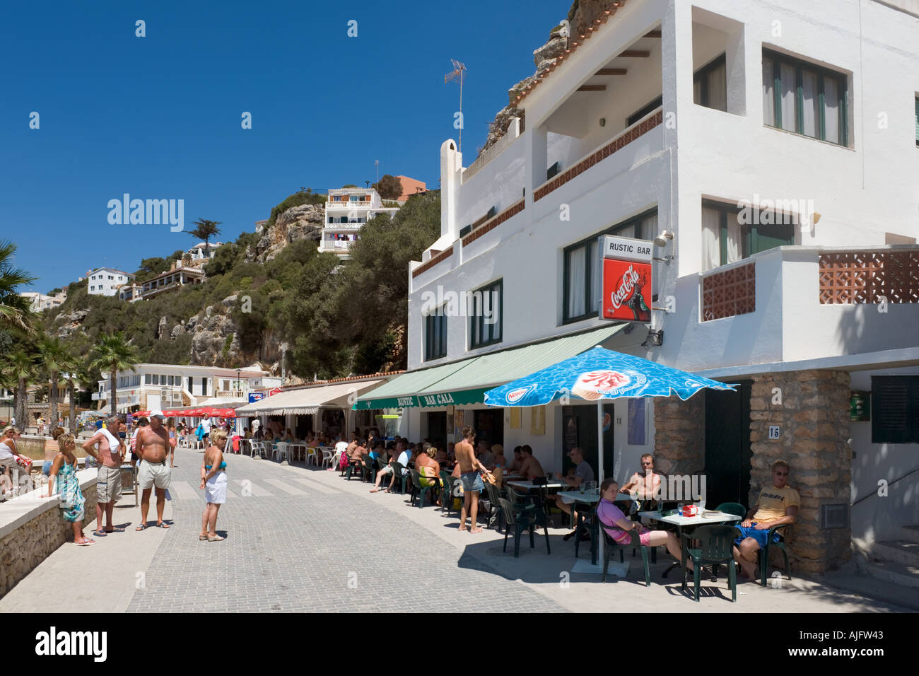 Beachfront cafe bar in Cala'n Porter, Menorca, Spain Stock Photo - Alamy