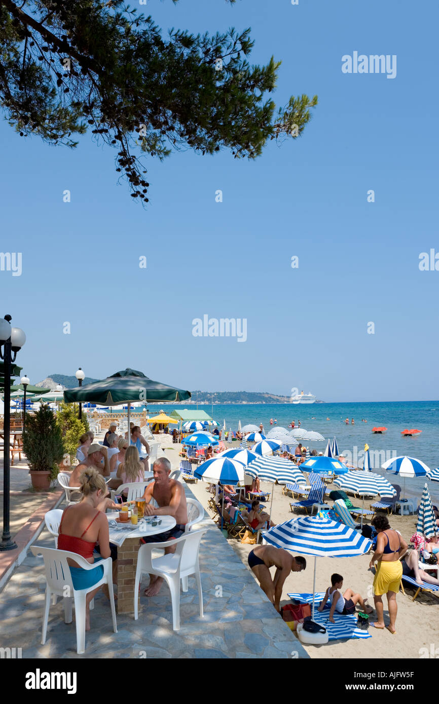 Beachfront Cafe, Argassi, Zakynthos, Ionian Islands, Greece Stock Photo