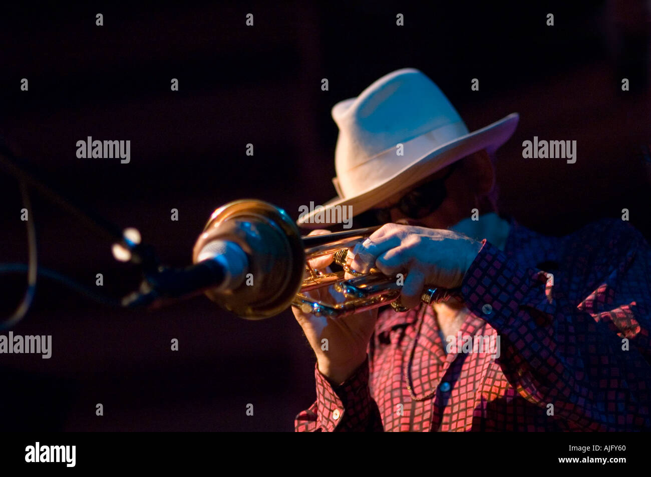 Jerry Gonzalez playing his trumpet Sanlucar de Barrameda Spain Stock Photo